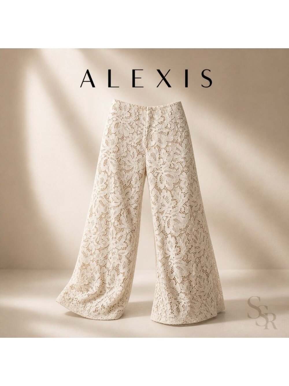 Alexis White Lace Wide Leg Bridal Trouser Pant Size Large | Wedding Guest Rehear